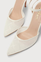 Louize White Embroidered Ankle-Strap Heels