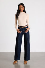 Wilde Beige Ribbed Long Sleeve Mock Neck Bodysuit