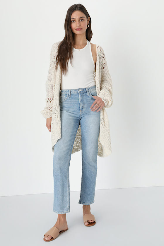 Crochet it Ain't So Ivory Oversized Cardigan Sweater