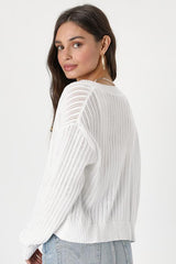 Fresh Feeling White Open Knit Button-Up Cardigan Sweater
