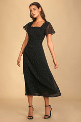 So Kiss Me Black Floral Print Swiss Dot Maxi Dress