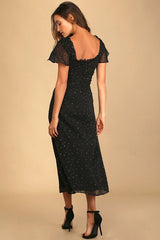 So Kiss Me Black Floral Print Swiss Dot Maxi Dress