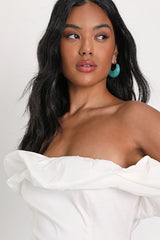 Fanciful Feat White Taffeta Off-the-Shoulder Bodycon Mini Dress