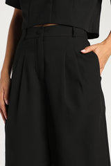 Posh Company Black Pleated High-Waisted Trouser Pants