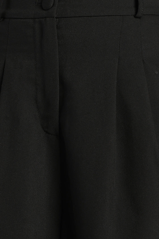 Posh Company Black Pleated High-Waisted Trouser Pants