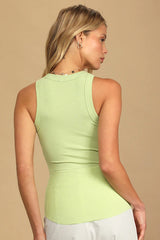 Daily Direction Light Green Ribbed Tank Top