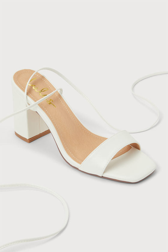 Zoyana White Lace-Up High Heel Sandals