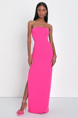 Elaborate Excellence Hot Pink Strapless Bodycon Maxi Dress