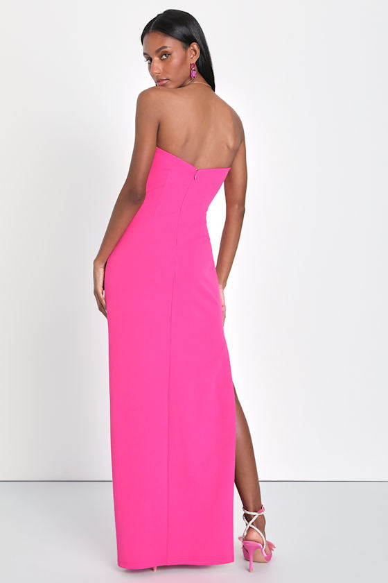 Elaborate Excellence Hot Pink Strapless Bodycon Maxi Dress