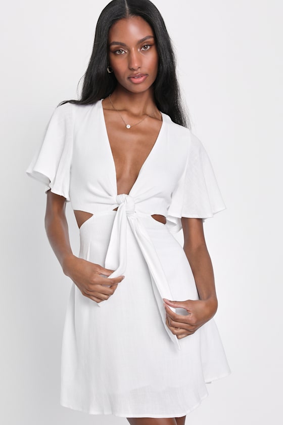 Perfect Day for Love White Cutout Tie-Front Mini Dress