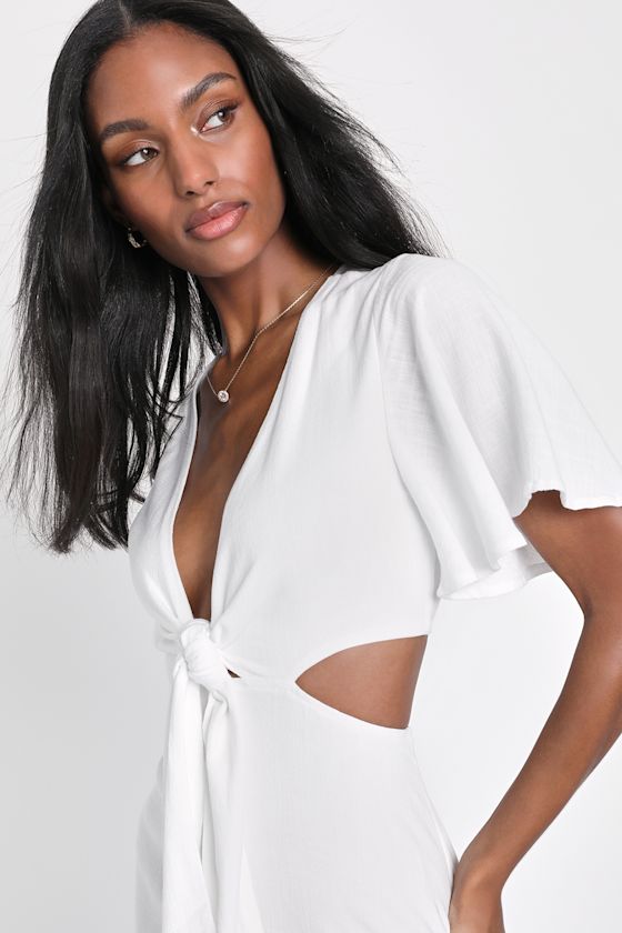 Perfect Day for Love White Cutout Tie-Front Mini Dress