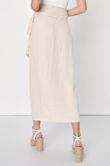 Breezy Personality Beige Linen Midi Wrap Skirt