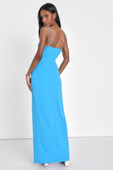 Sweetest Admirer Blue Ruched Surplice Maxi Dress
