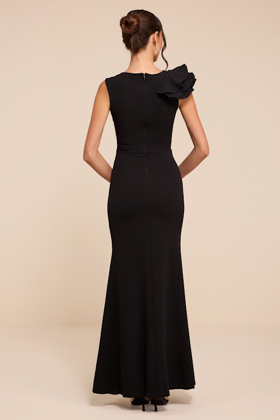 Lucette Black Sleeveless Ruffled Mermaid Maxi Dress