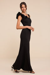 Lucette Black Sleeveless Ruffled Mermaid Maxi Dress