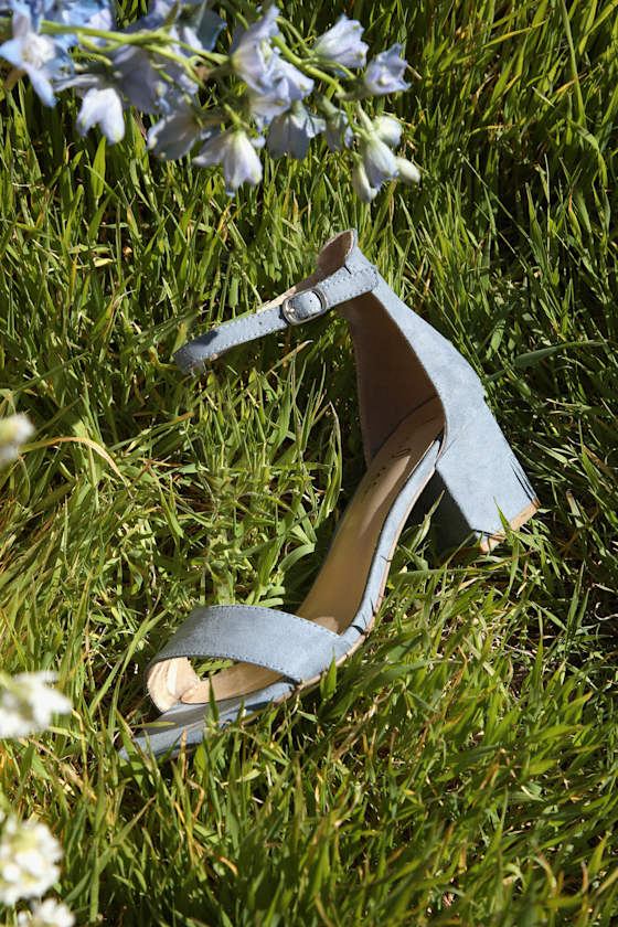 Harper Light Blue Suede Ankle Strap Heels