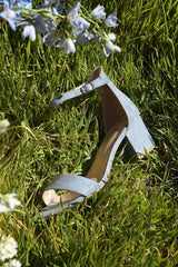Harper Light Blue Suede Ankle Strap Heels