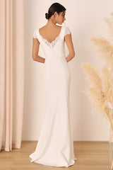 Forever Beloved White Lace Cap Sleeve Mermaid Maxi Dress