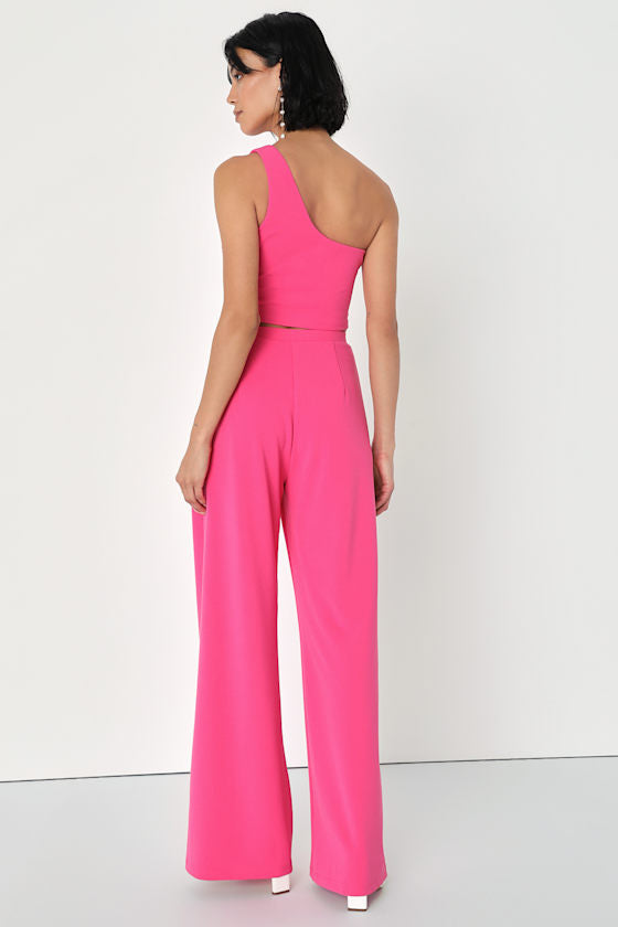 Amor and Beyond Hot Pink One-Shoulder Two-Piece Jumpsuit