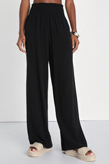 Hit the Breeze Black Smocked Wide-Leg Pants