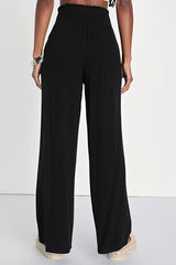Hit the Breeze Black Smocked Wide-Leg Pants
