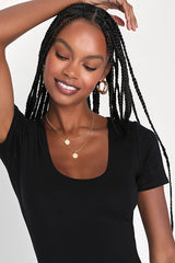 Basically Effortless Black Short Sleeve Scoop Neck Top