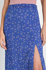 Flirtatious Aura Royal Blue Floral Print Midi Skirt
