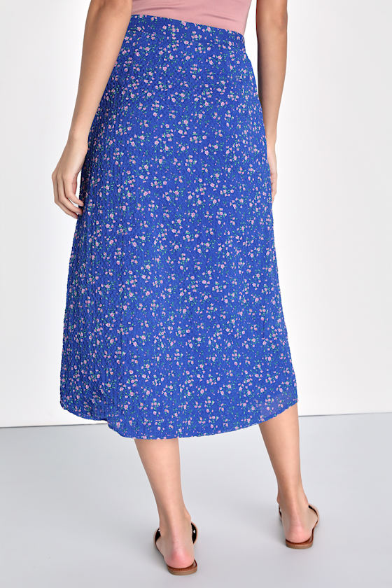 Flirtatious Aura Royal Blue Floral Print Midi Skirt