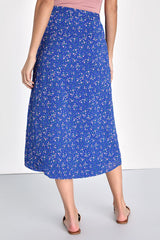 Flirtatious Aura Royal Blue Floral Print Midi Skirt
