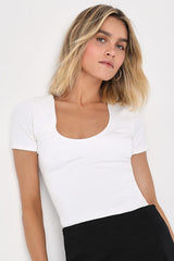 Basically Effortless White Short Sleeve Scoop Neck Top