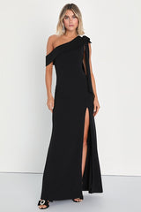 Stepped Out Stunning Black One-Shoulder Mermaid Maxi Dress