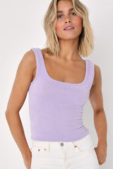 Leisure Life Lavender Ribbed Square-Neck Tank Top