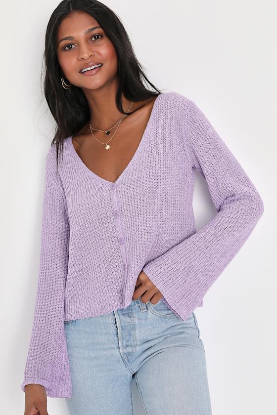 Springtime Sweetie Lavender Loose Knit Cardigan Sweater