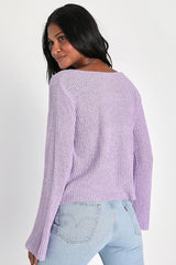 Springtime Sweetie Lavender Loose Knit Cardigan Sweater