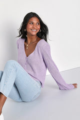 Springtime Sweetie Lavender Loose Knit Cardigan Sweater