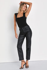 Sweet Crush Black Ribbed Square Neck Bodysuit