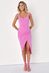 Always Beautiful Rose Pink Sleeveless Tulip Midi Dress