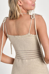 Think Sunny Beige Crochet Mini Dress