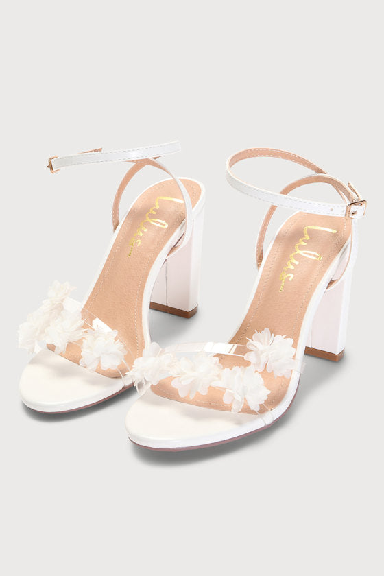 Arina White Flower Ankle Strap Heels