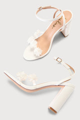 Arina White Flower Ankle Strap Heels