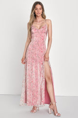 Forever Dreamy Pink Floral Organza Backless Maxi Dress