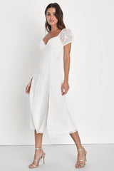 Blossoming with Charm White Embroidered Tie-Back Midi Dress