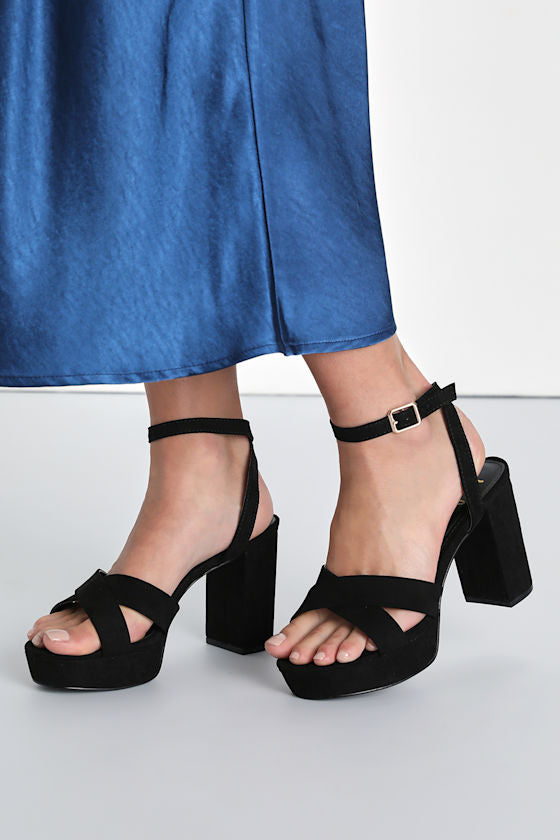 Selah Black Suede Ankle Strap Heels