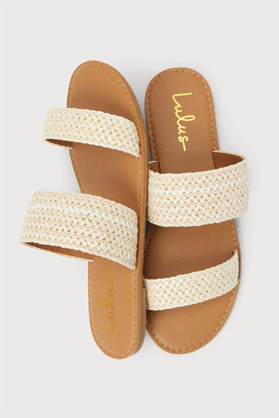 Catey Ivory Woven Slide Sandals