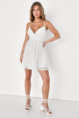 Flowery Flirtation White Tulle Lace-Up Mini Dress