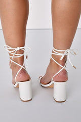 Zoyana White Lace-Up High Heel Sandals