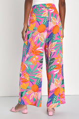 Spontaneous Sweetie Pink Multi Tropical Print Wide-Leg Pants