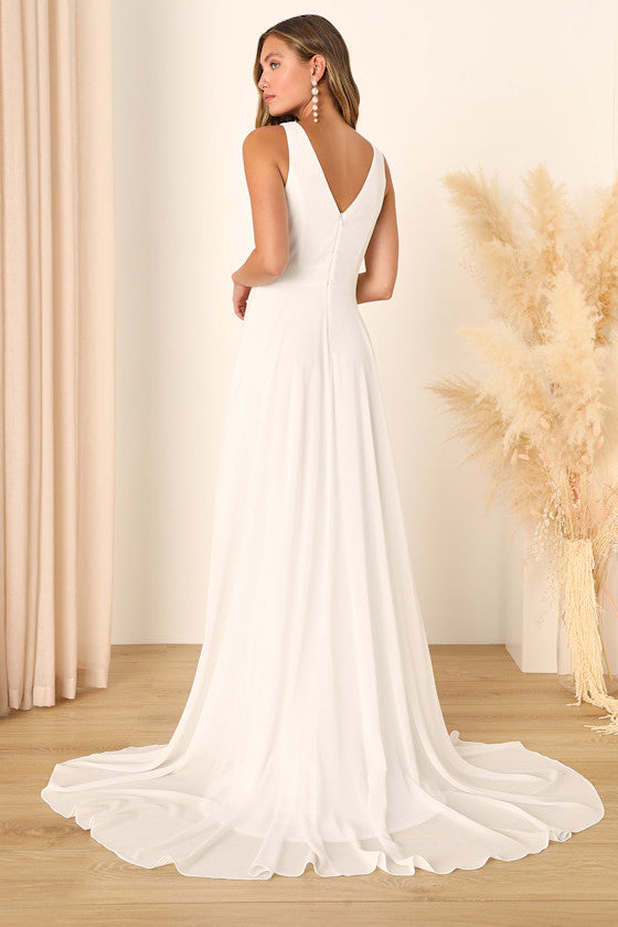 Modern Day Romance White Sleeveless Plunge Maxi Dress