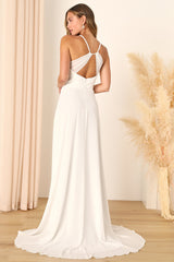 Romantic Inspiration White Sleeveless Faux-Wrap Maxi Dress