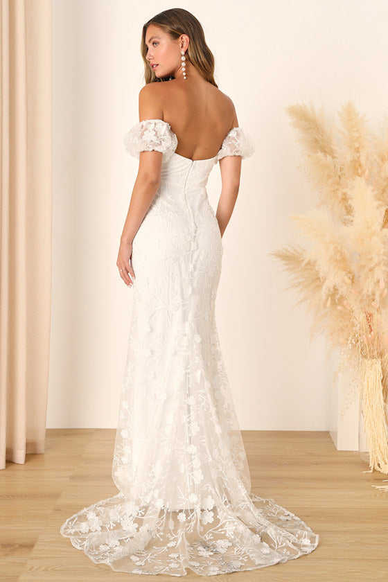 Magical Beginnings White 3D Floral Embroidered Maxi Dress